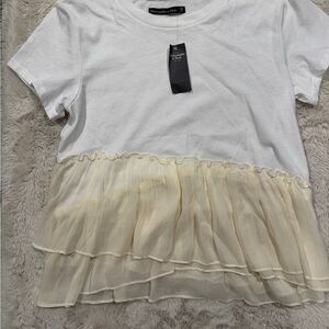 Abercrombie & Fitch White and Cream Ruffle Tee